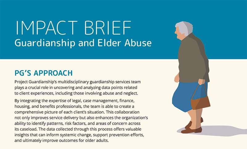 Text headline and an icon of an older woman walking.