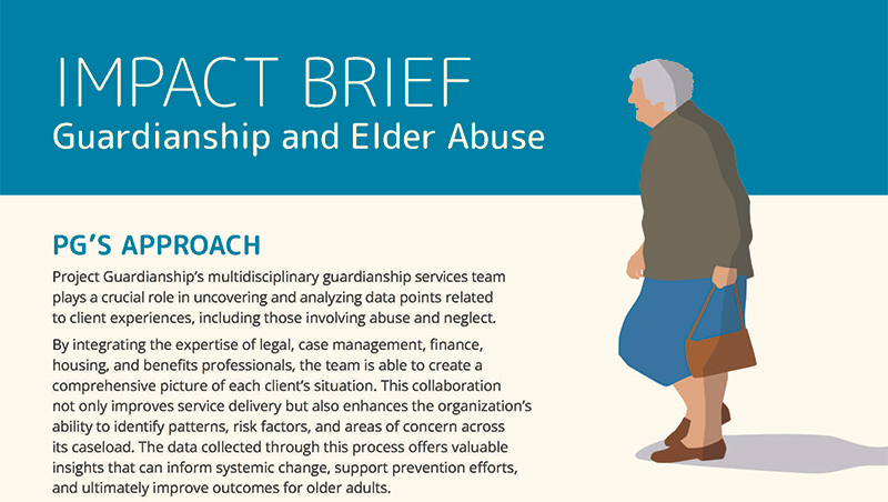 Text headline and an icon of an older woman walking.